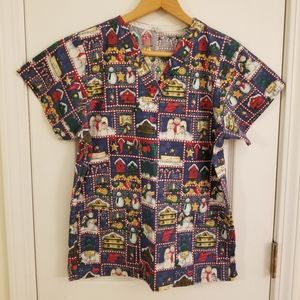Women's Scrub Top Christmas Snowman Size XS